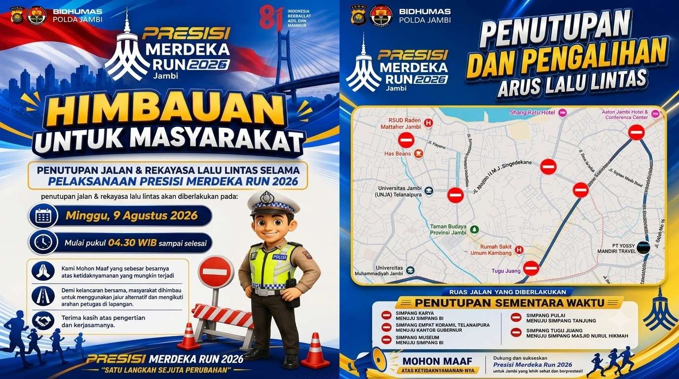 Polda Jambi Imbau Masyarakat Gunakan Jalur Alternatif Selama Pelaksanaan Presisi Merdeka Run 2026